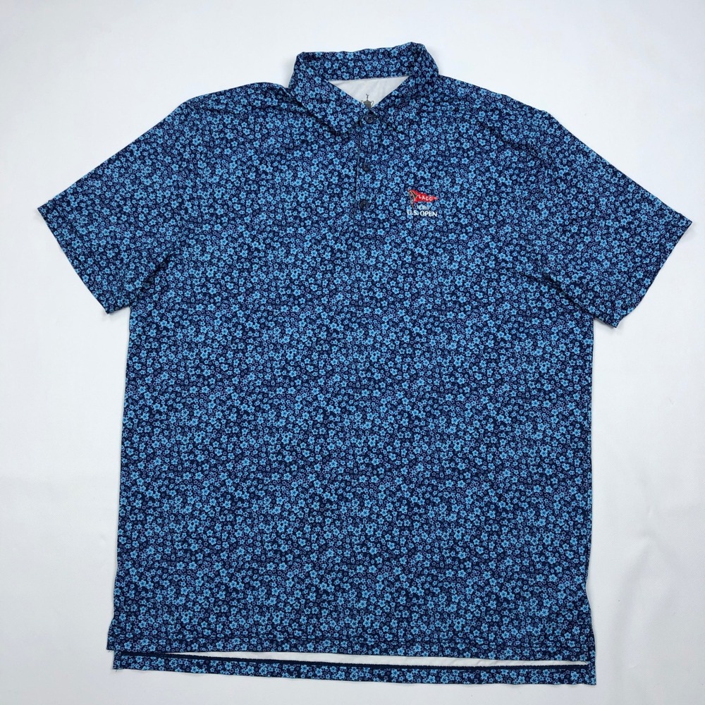 US Open LACC 123rd Golf Polo Shirt Mens XL Blue Floral Performance Short Sleeve - Picture 1 of 9